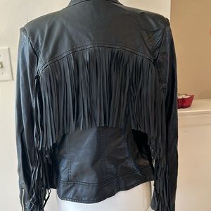 Faux leather fringed moto jacket